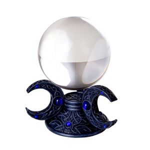 Wiccan crystal ball three moon shapes with blue crystal gems